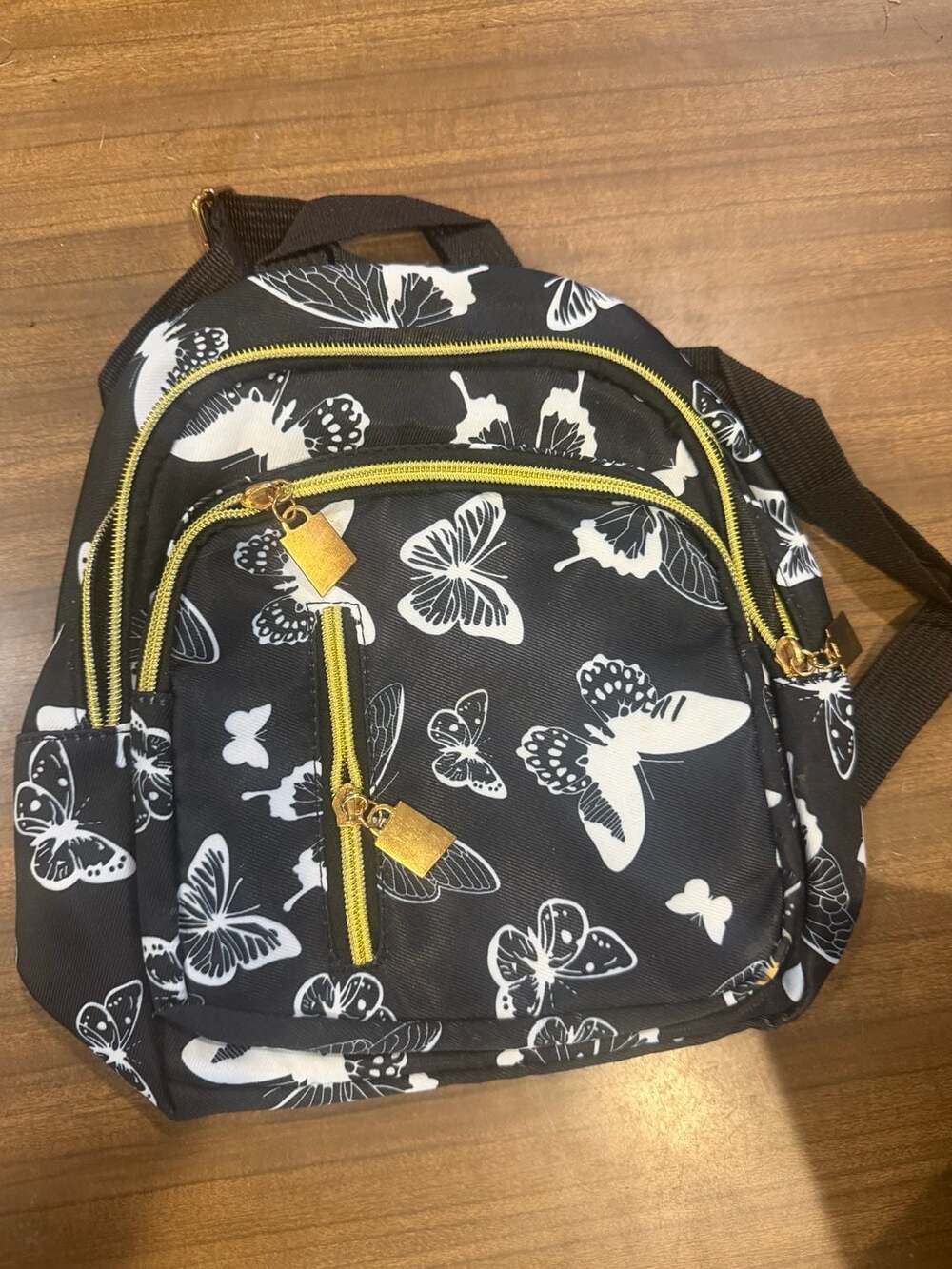SHEIN Mini Nylon Backpack in Black and White Butterfly Print